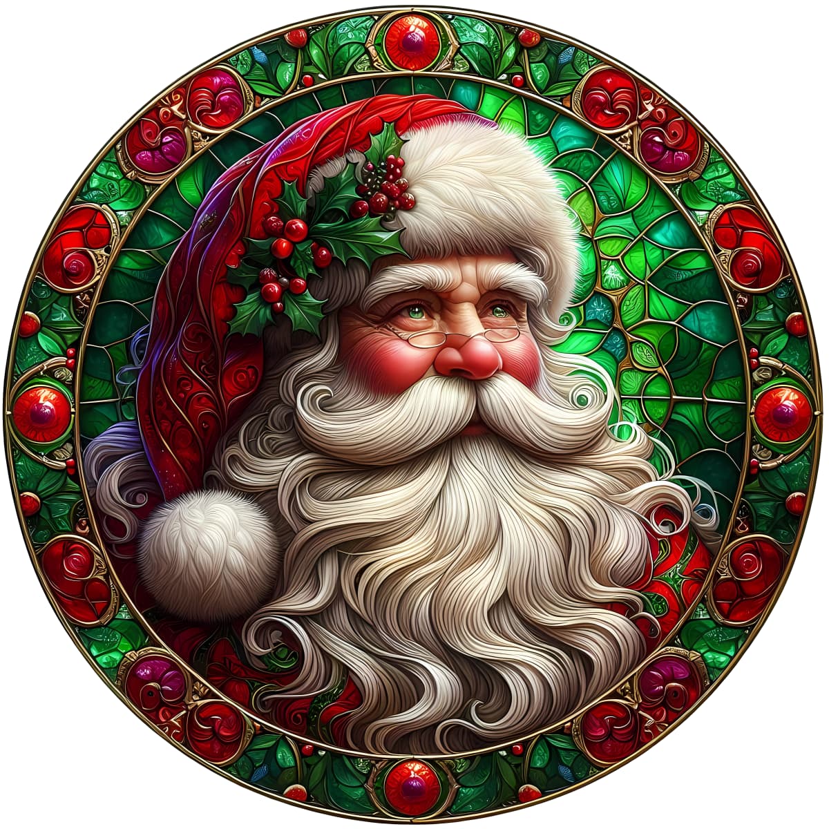 Stained Glass Santa Claus Christmas Spare Tire Cover - Jeep, Bronco, RV, Camper & More