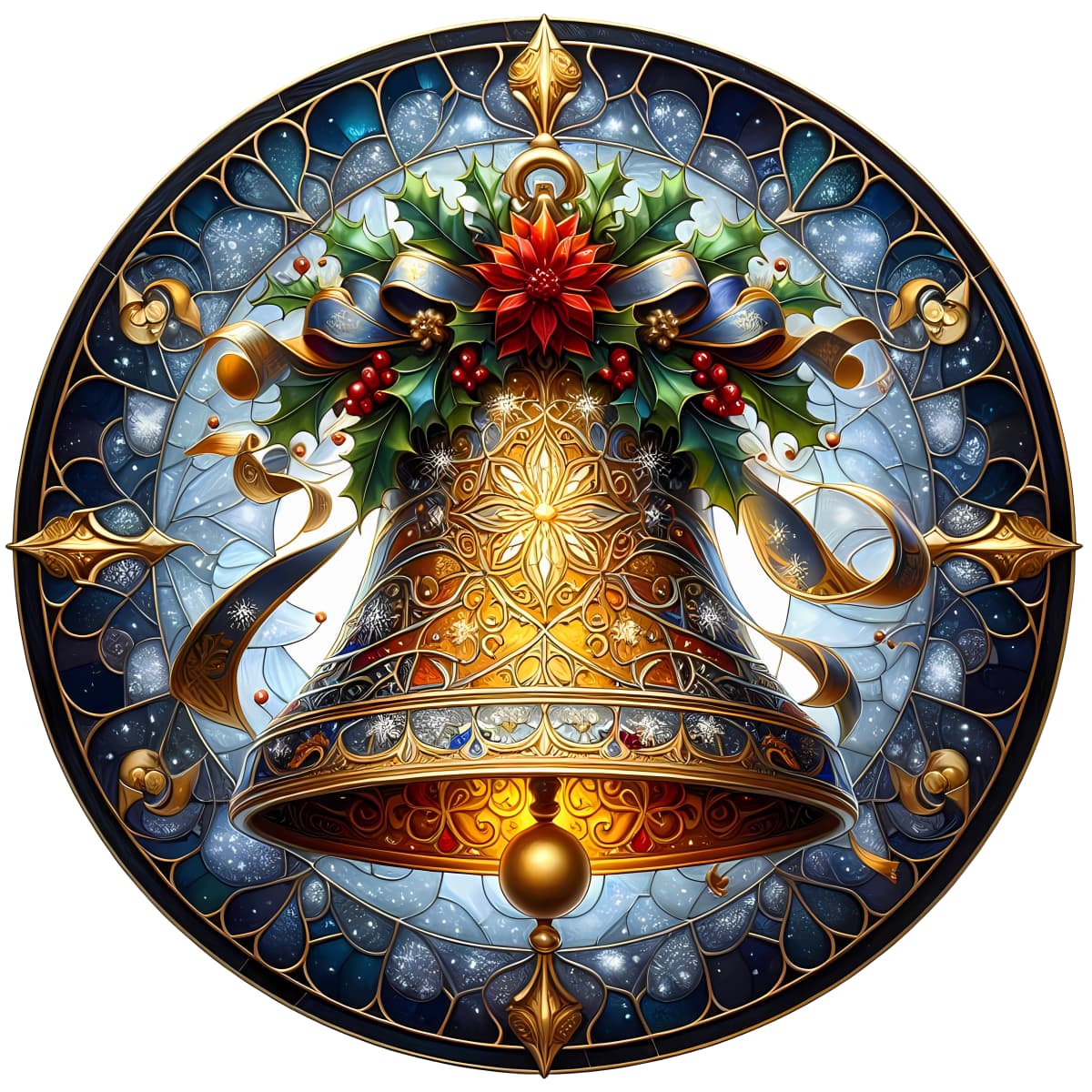 Stained Glass Christmas Bell Spare Tire Cover - Jeep, Bronco, RV, Camper & More