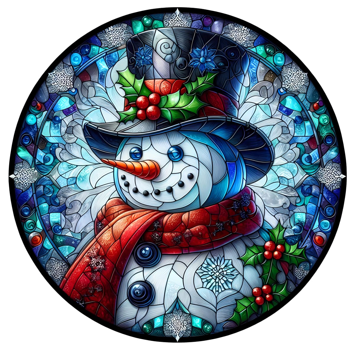 Stained Glass Snowman Spare Tire Cover - Jeep, Bronco, RV, Camper & More