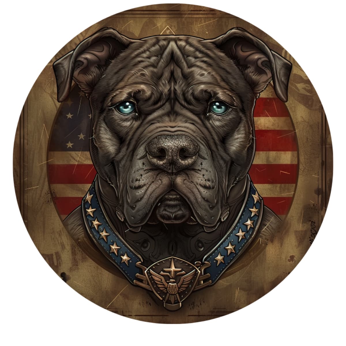 Blue-Eyed Black Dog Vintage American Flag Spare Tire Cover