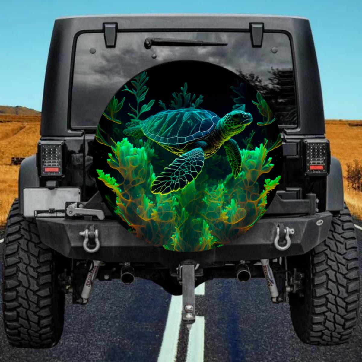 Artistic Coral Reef Sea Turtle Custom Tire Skin