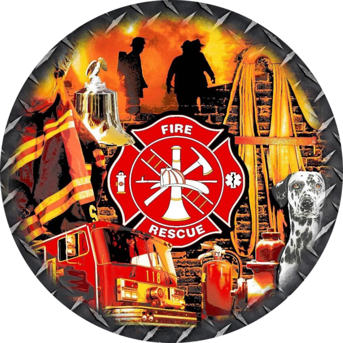 Firefighter Rescue Montage Collage Spare Tire Cover