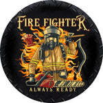 Firefighter Always Ready with Chainsaw Spare Tire Cover