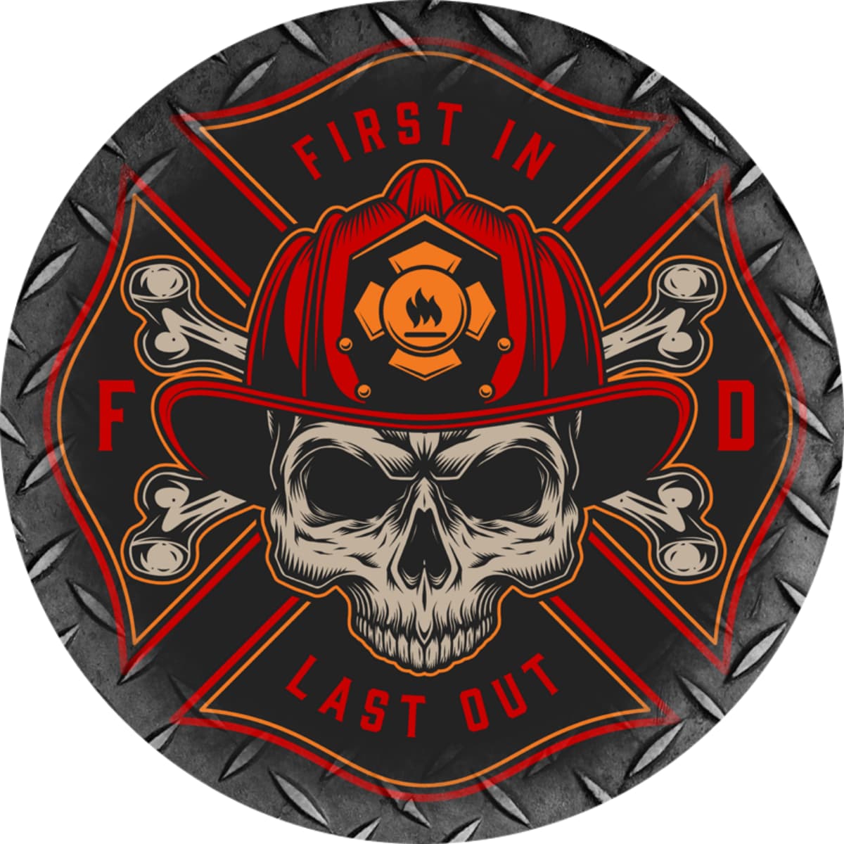 Firefighter Skull First In Last Out Spare Tire Cover