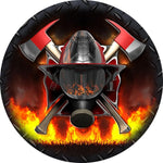Firefighter Mask with Crossed Axes Spare Tire Cover