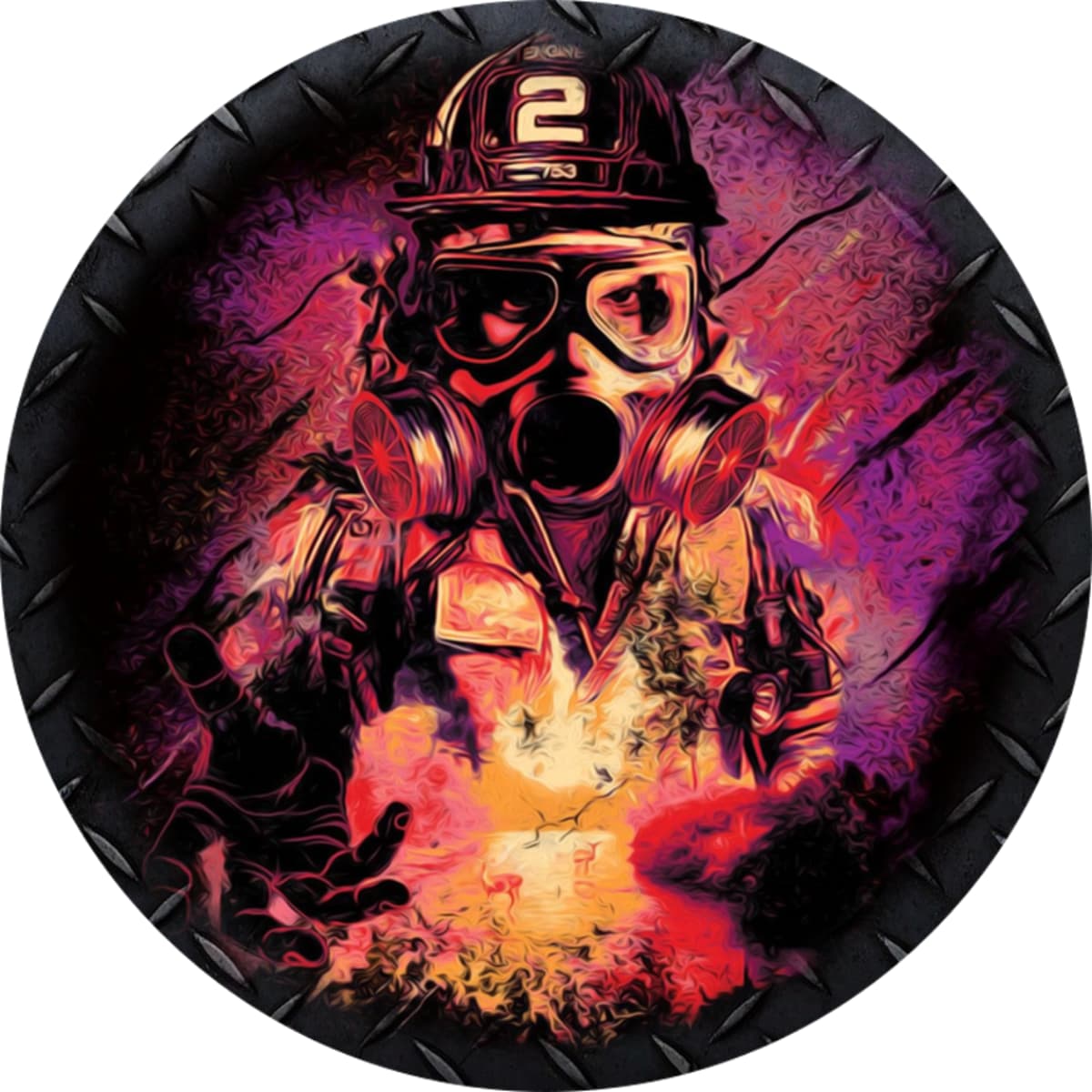 Firefighter Mask in Nebula Clouds Spare Tire Cover
