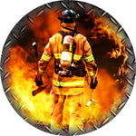 Firefighter Standing in Flames Spare Tire Cover