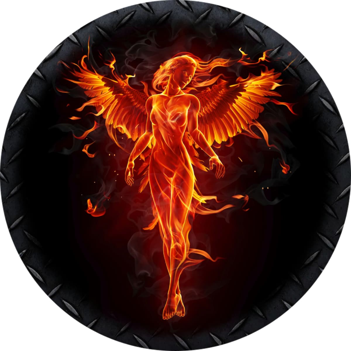 Flaming Phoenix Goddess with Wings Spare Tire Cover