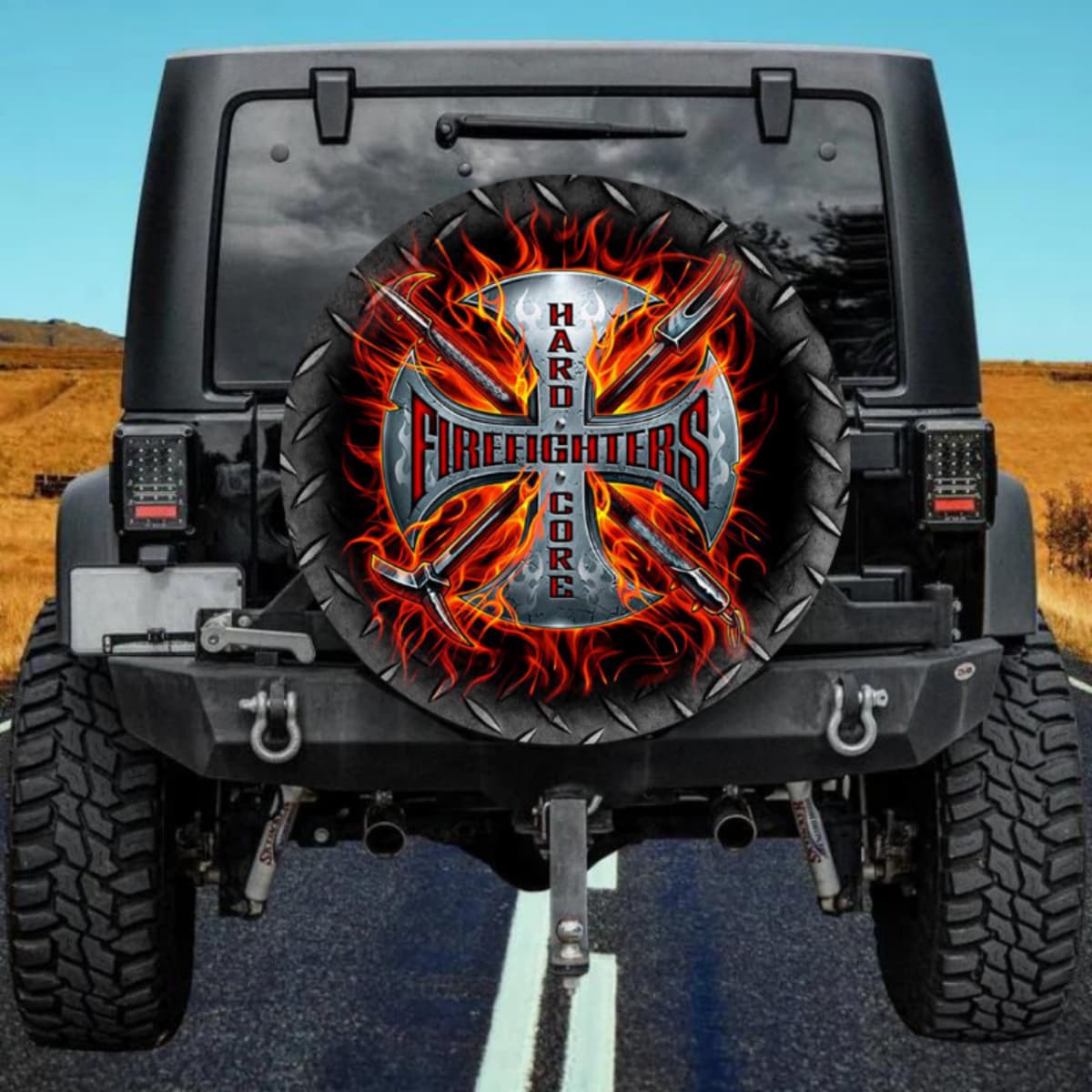 Hardcore Firefighter Cross Spare Tire Cover