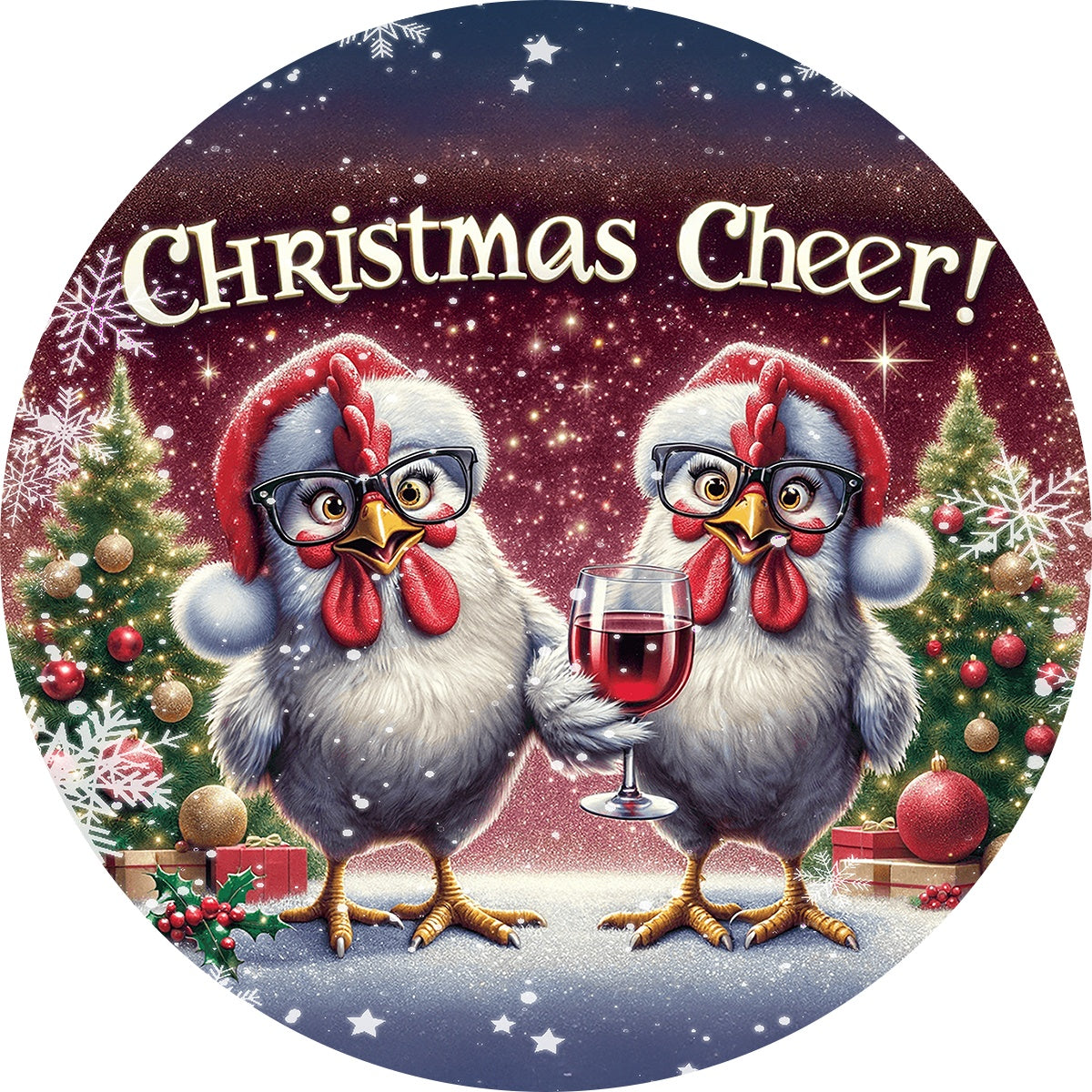 Holiday Country Farmhouse Crimson Tree Glasses Chicks Spare Tire Cover - Jeep, Bronco, RV, Camper & More