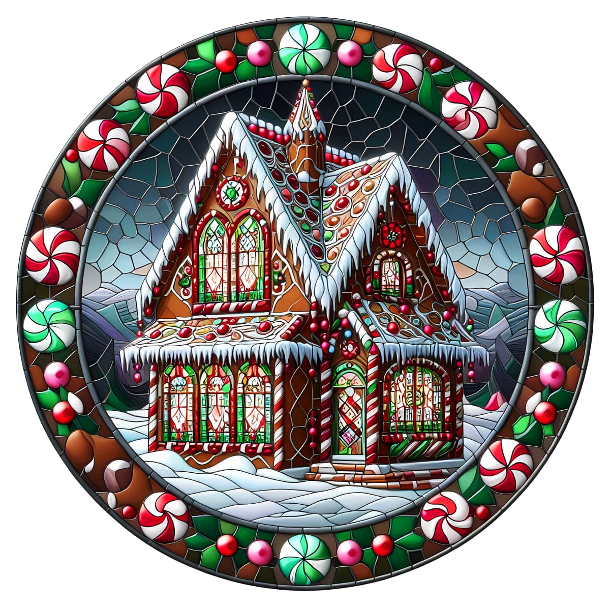 Stained Glass Gingerbread House Spare Tire Cover - Jeep, Bronco, RV, Camper & More