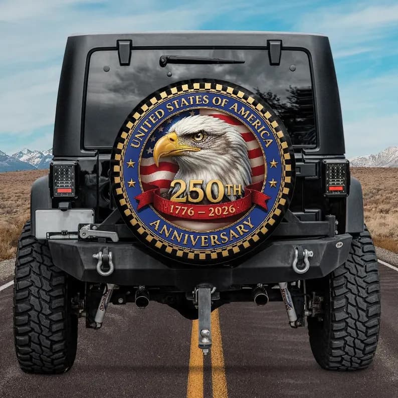 USA 250th Anniversary Spare Tire Cover - 1776-2026 Bald Eagle Art