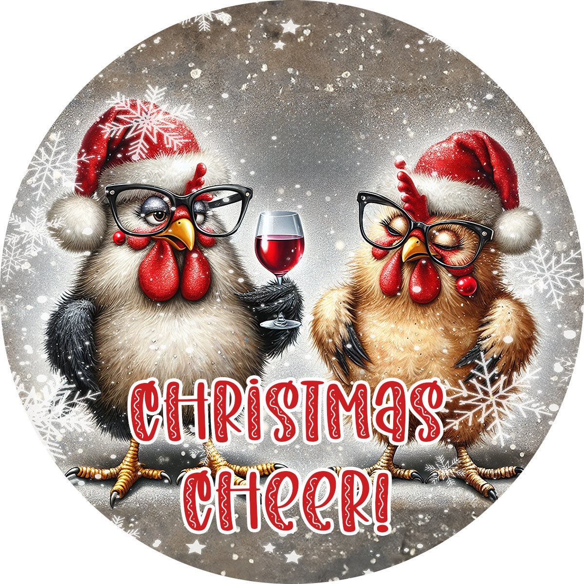 Holiday Country Farmhouse Rustic Grey Wine Drinking Chicken Spare Tire Cover - Jeep, Bronco, RV, Camper & More