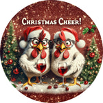 Holiday Country Farmhouse Crimson Sparkle Wine Drinking Chicken Spare Tire Cover - Jeep, Bronco, RV, Camper & More