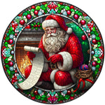 Stained Glass Santa Reading List Spare Tire Cover - Jeep, Bronco, RV, Camper & More