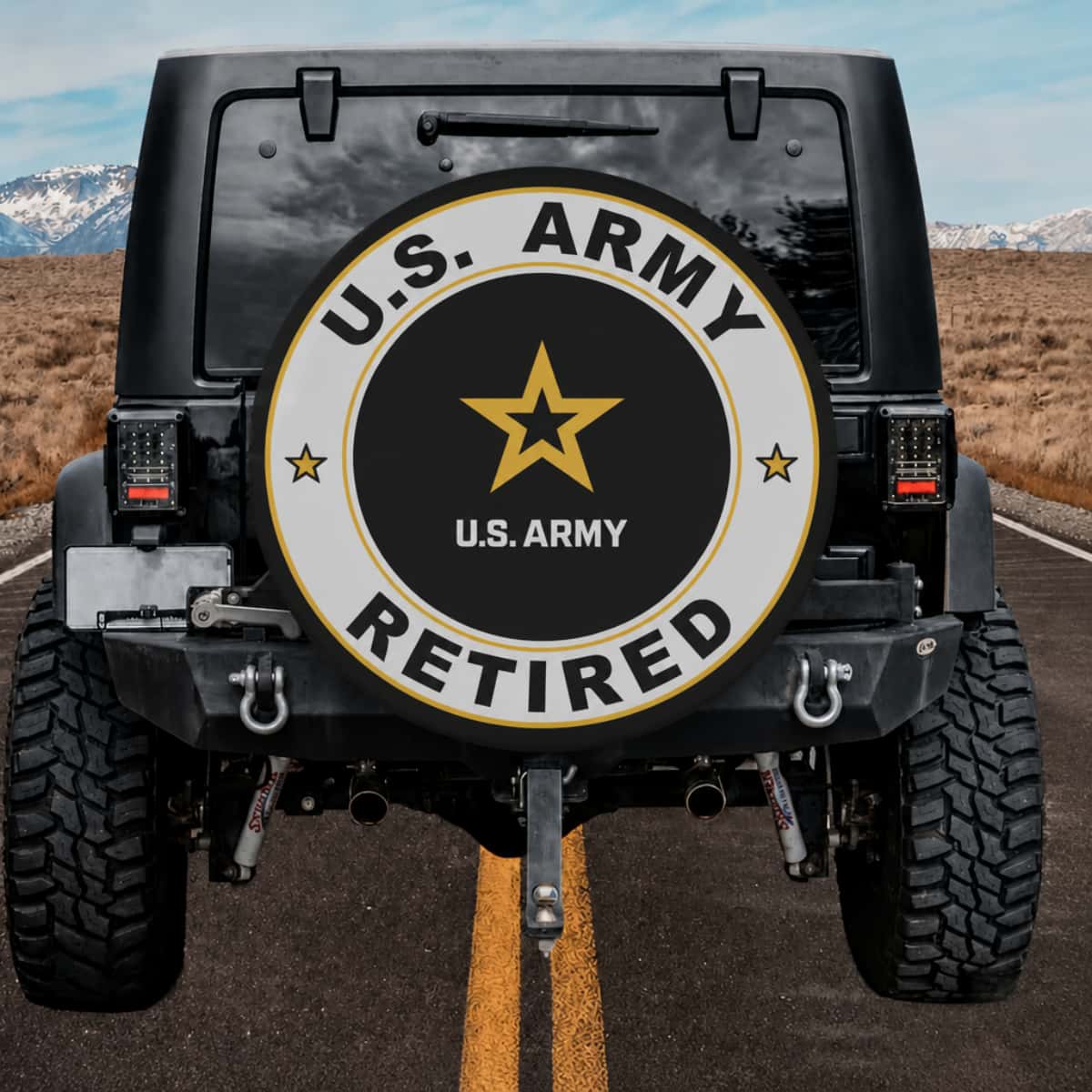 U.S. Army Veteran Retired Gold Star White Ring Military Spare Tire Cover
