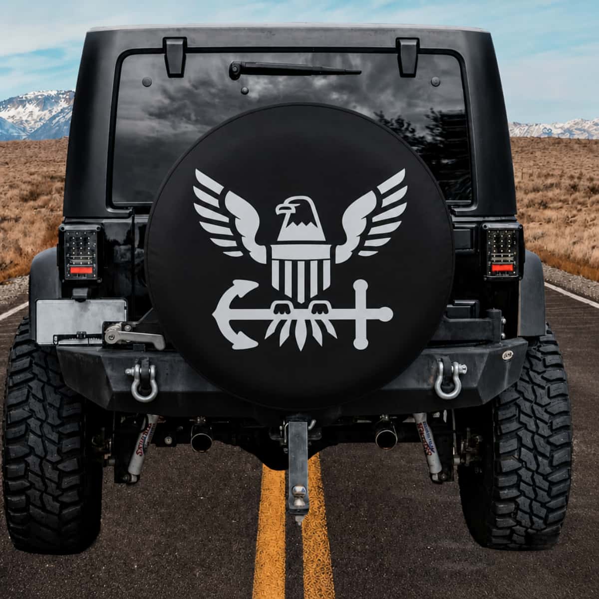 Patriotic Silver Eagle and Anchor Military Emblem Spare Tire Cover