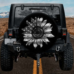 Monochrome Patriotic US Flag Sunflower Heavy Duty SUV Tire Cover