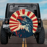 Distressed Retro Sunburst Red and Blue Bald Eagle SUV Tire Cover