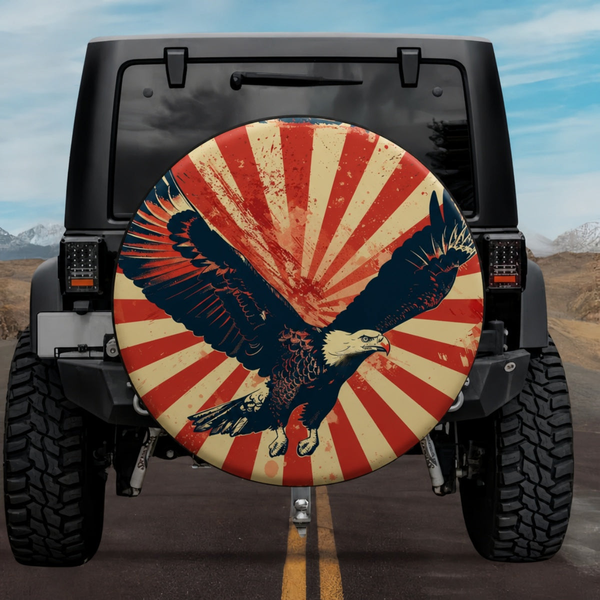 Vintage Patriotic American Flag Soaring Eagle Spare Tire Cover