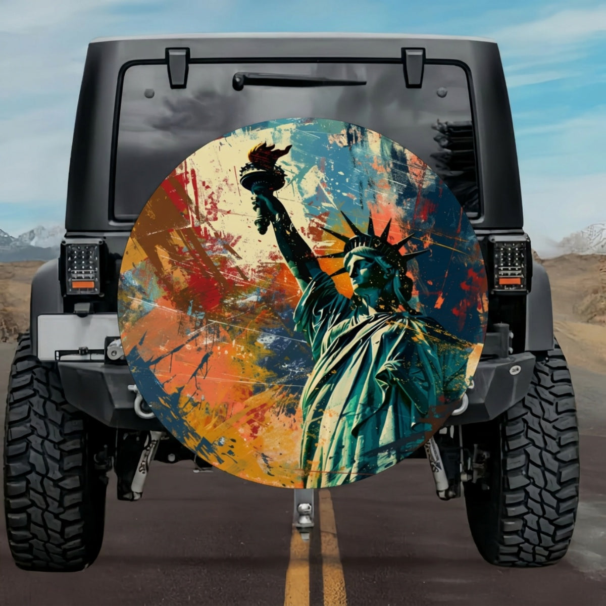 Abstract Paint Statue of Liberty American Flag Spare Tire Cover