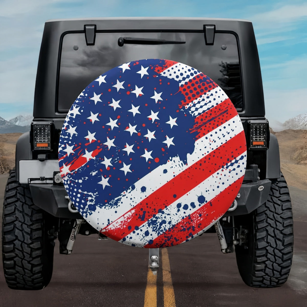 3D Distressed American Flag Splatter Spare Tire Cover
