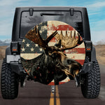 Vintage Distressed American Flag Moose Spare Tire Cover