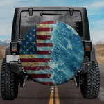 3D Distressed American Flag Ocean Wave Spare Tire Cover