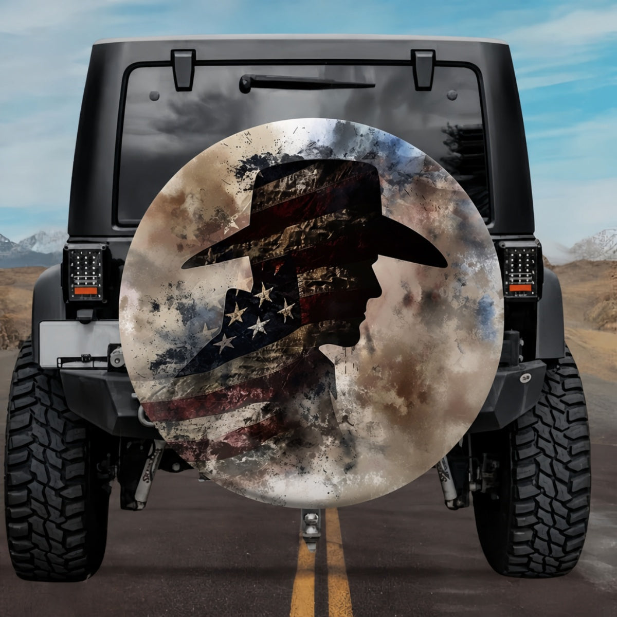 Distressed Texas Flag Western Cowboy Hat Splatter Oil SUV Tire Cover