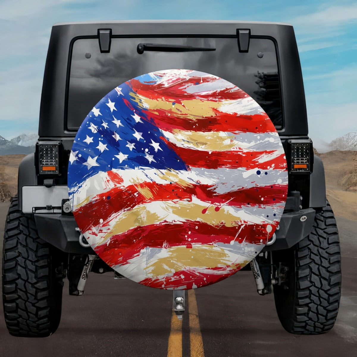 Abstract Oil Painting American Flag Spare Tire Cover