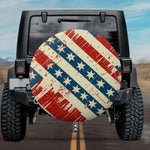 Vintage Distressed Diagonal American Flag Spare Tire Cover