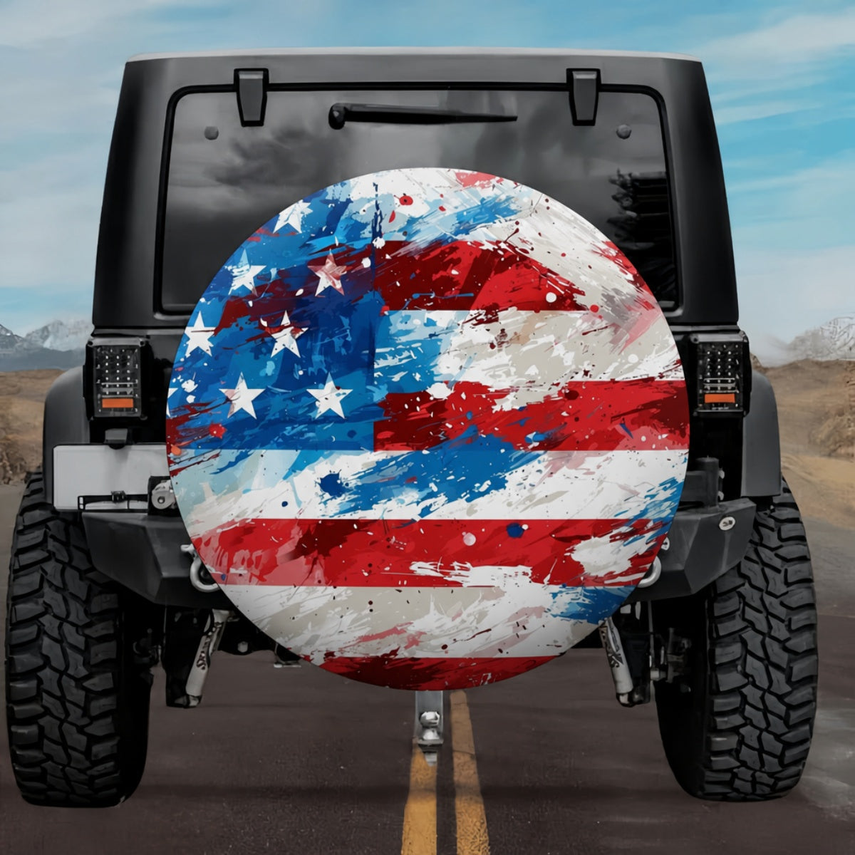 Artistic Oil Splatter American Flag Spare Tire Cover
