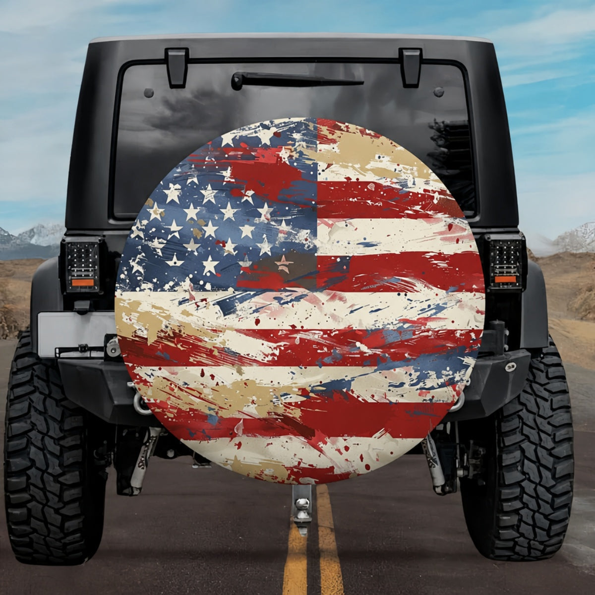 Tactical Grunge US Flag Splatter Pattern Spare Tire Cover