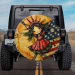 Whimsical Statue of Liberty Illustration American Flag Spare Tire Cover