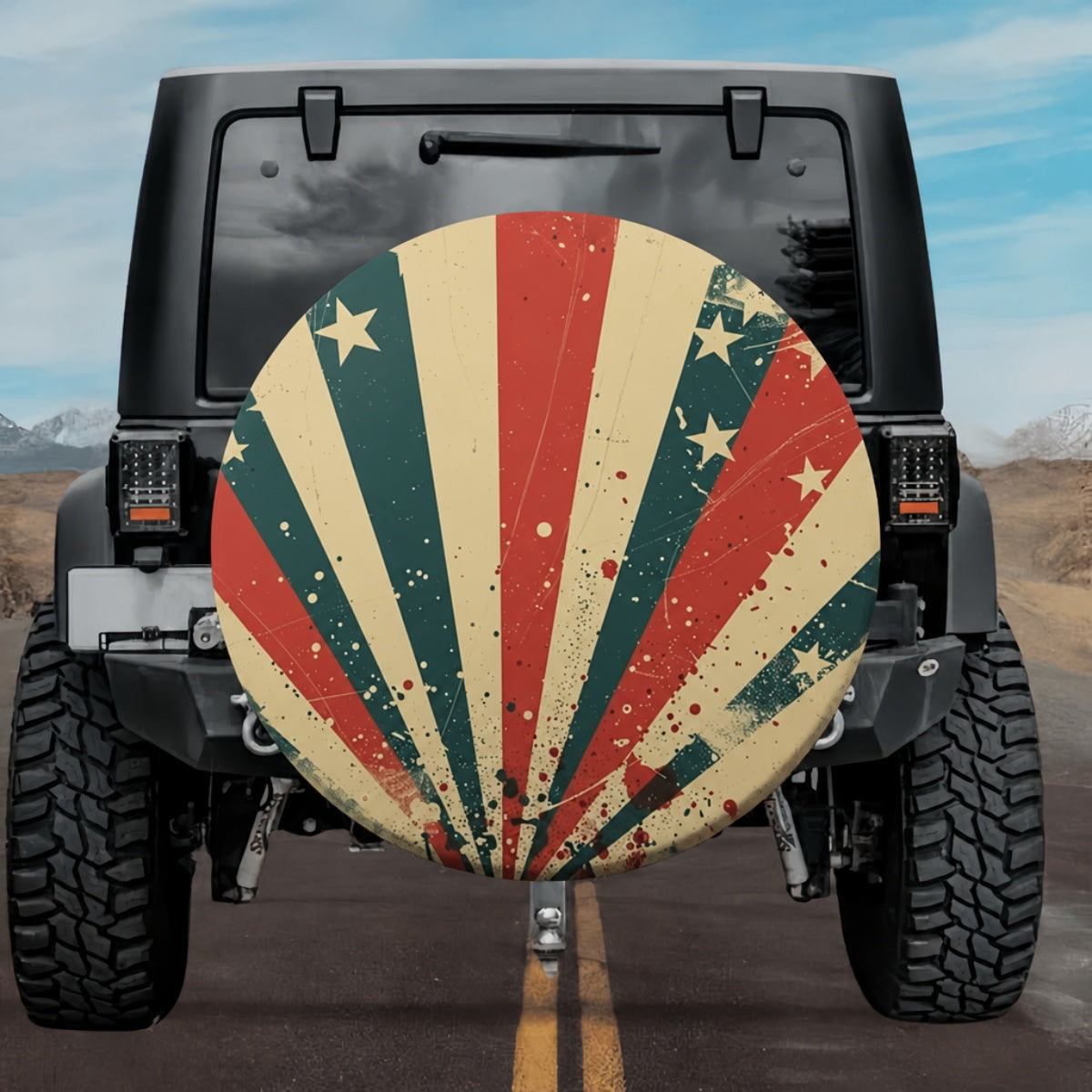 Retro Americana Patriotic Sunburst Flag SUV Tire Cover