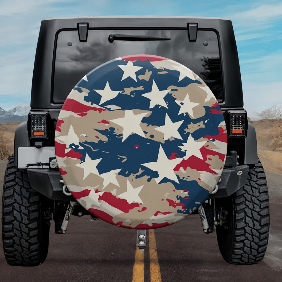 Retro Americana Circular Badge Style US Flag SUV Tire Cover
