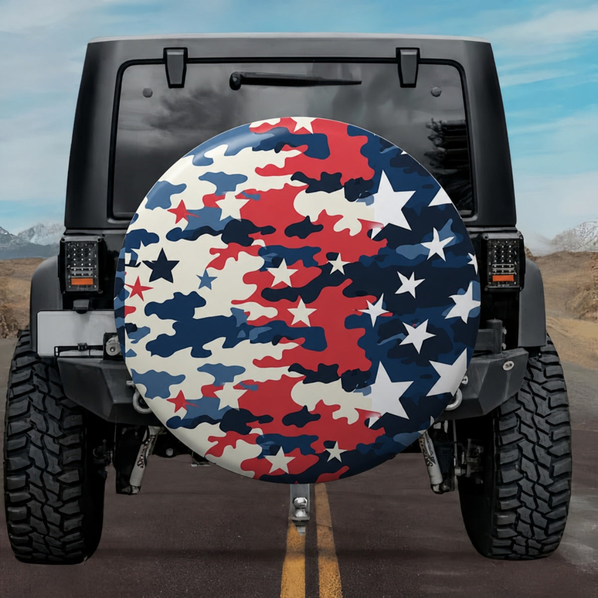 Tactical Stars and Stripes Camo Pattern SUV Spare Tire Cover