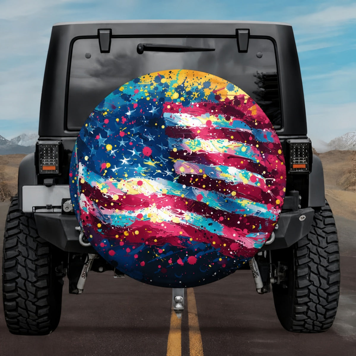 Artistic Patriotic Splatter Stars and Stripes SUV Tire Cover