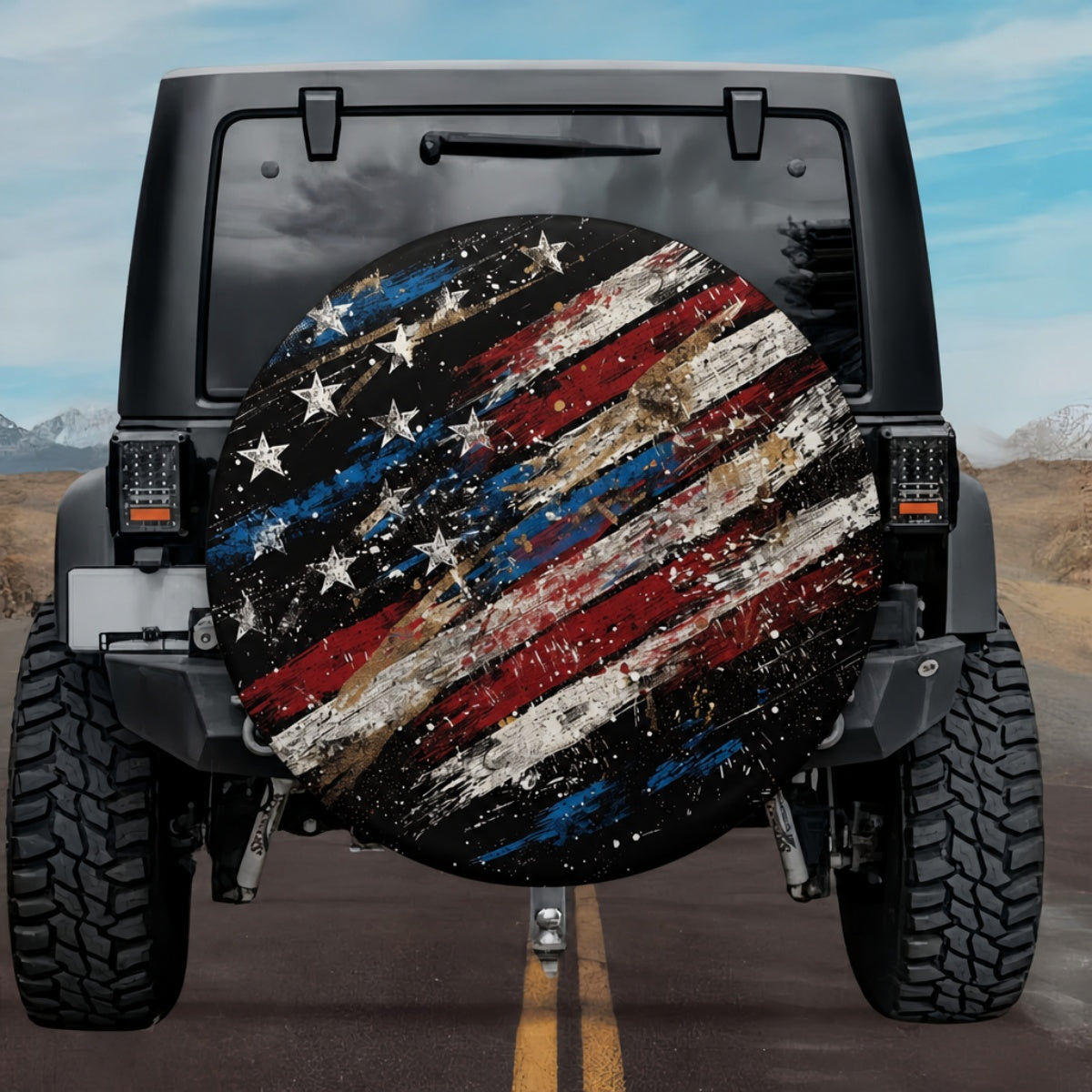 Distressed Blackout Law Enforcement Support Flag SUV Tire Cover