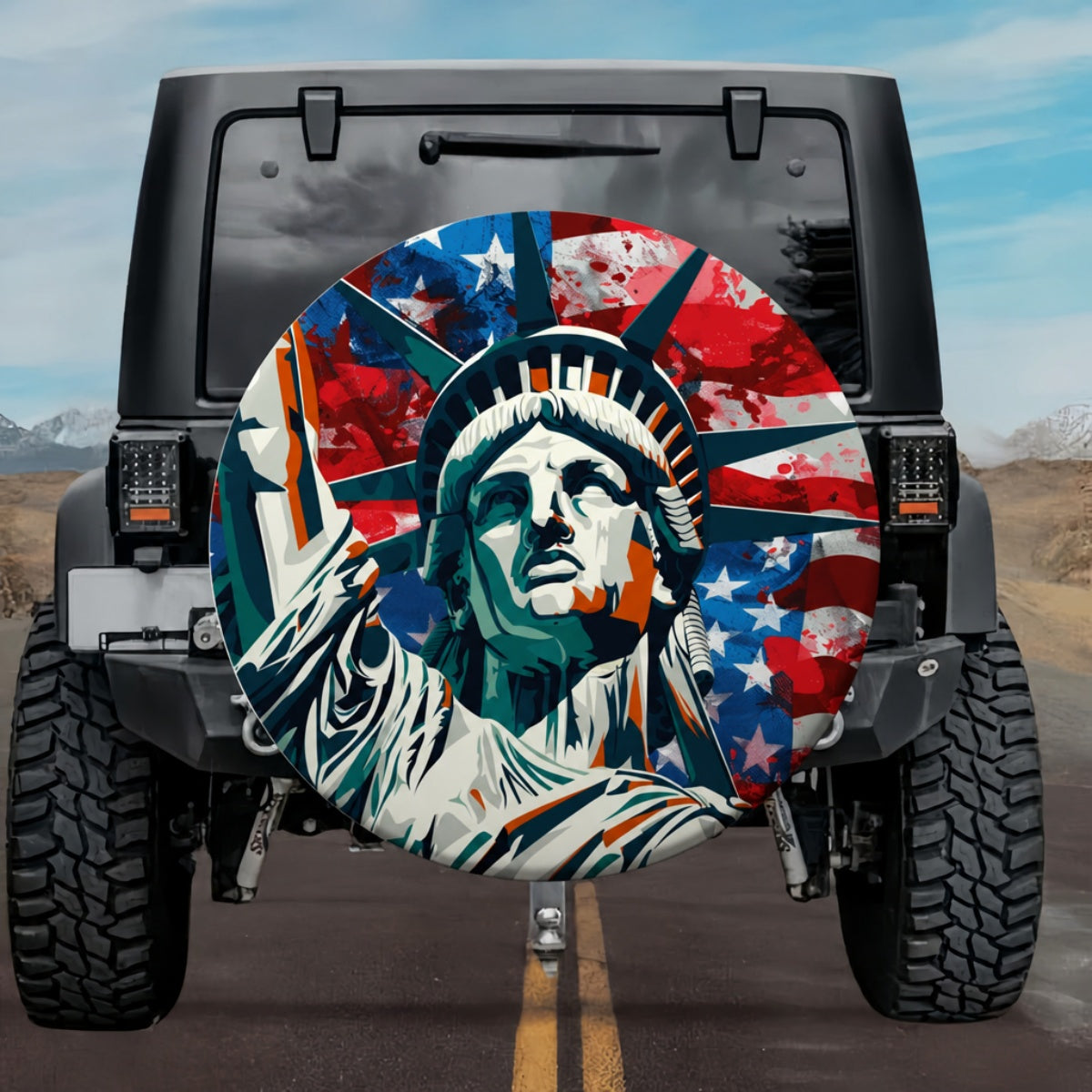 Color-Block Lady Liberty Patriotic Design SUV Tire Cover