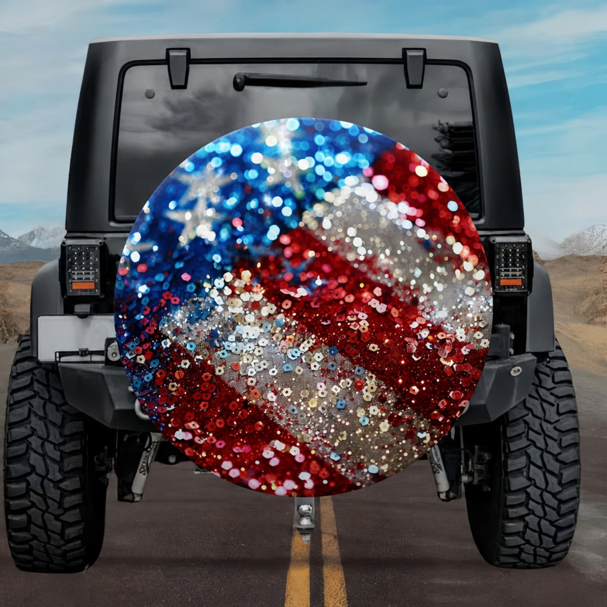 Glittering Patriotic Red White and Blue SUV Tire Cover