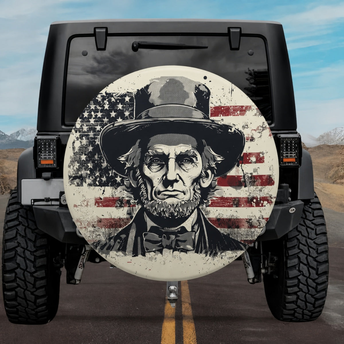 The Legacy of Freedom: 3D Historical Lincoln Patriotic Tire Cover