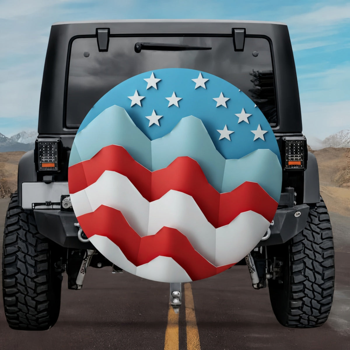 3D Paper-Fold Effect American Flag Spare Tire Cover