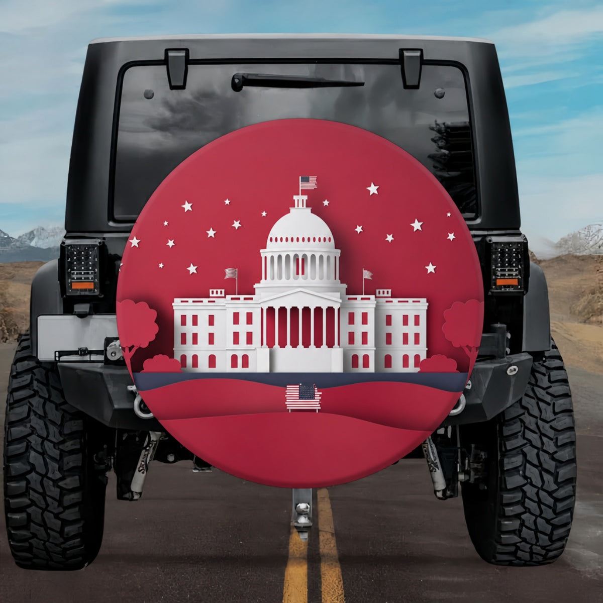 3D Paper-Cut Style Capitol Building Spare Tire Cover