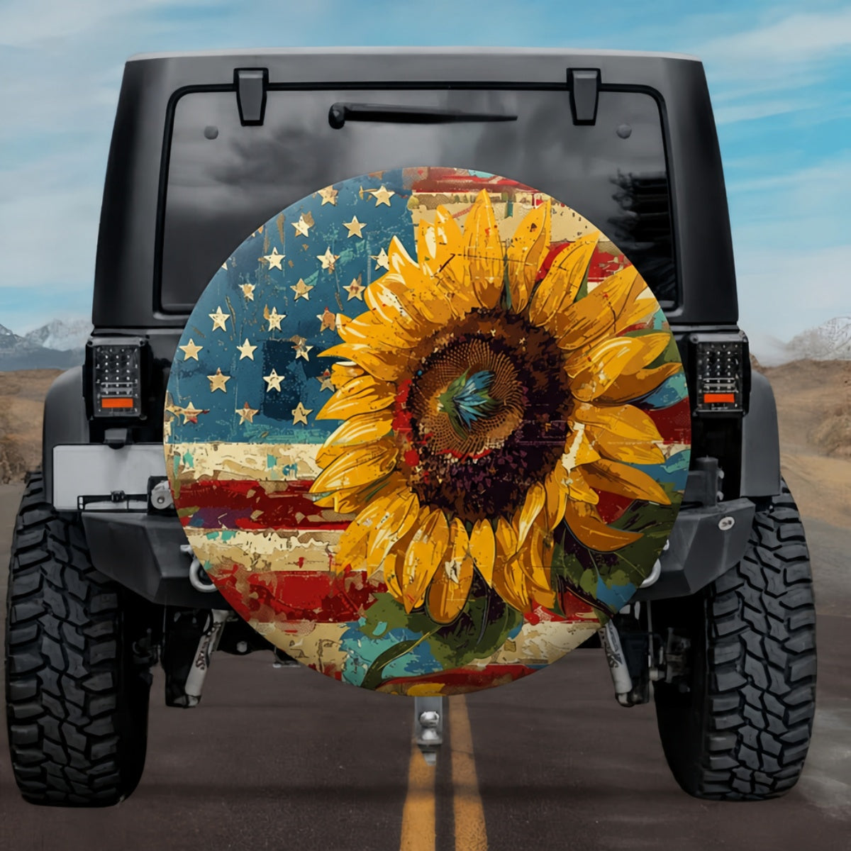 Rustic Floral Patriotic Design SUV Tire Cover