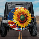 Artistic Sunflower American Flag Splatter Spare Tire Cover