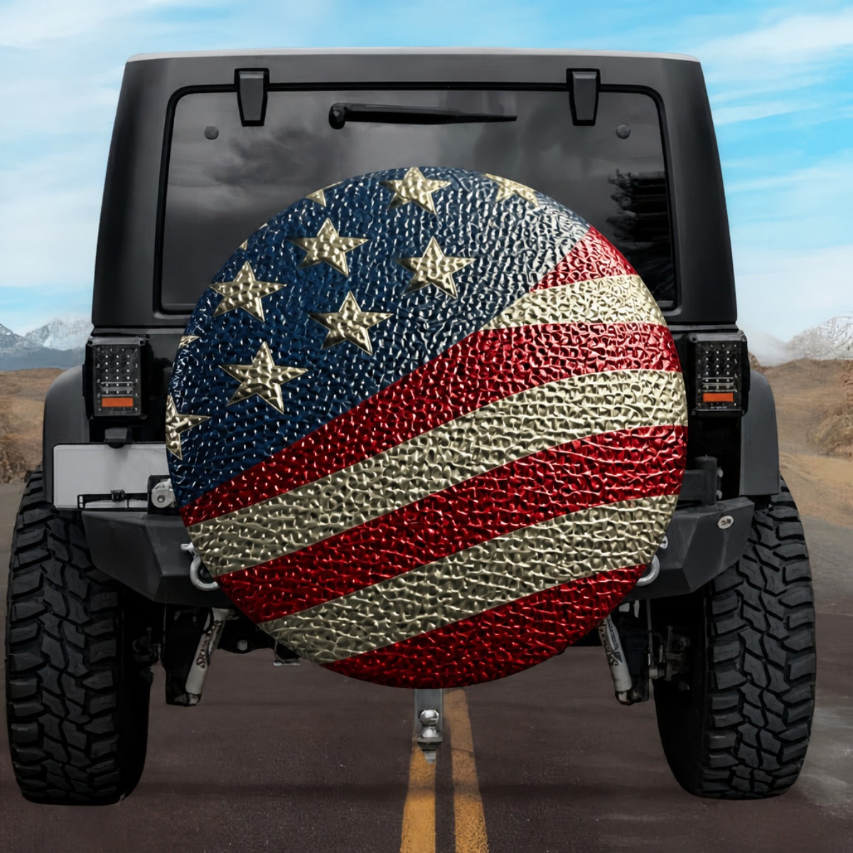 3D Hammered Metal Texture American Flag Spare Tire Cover