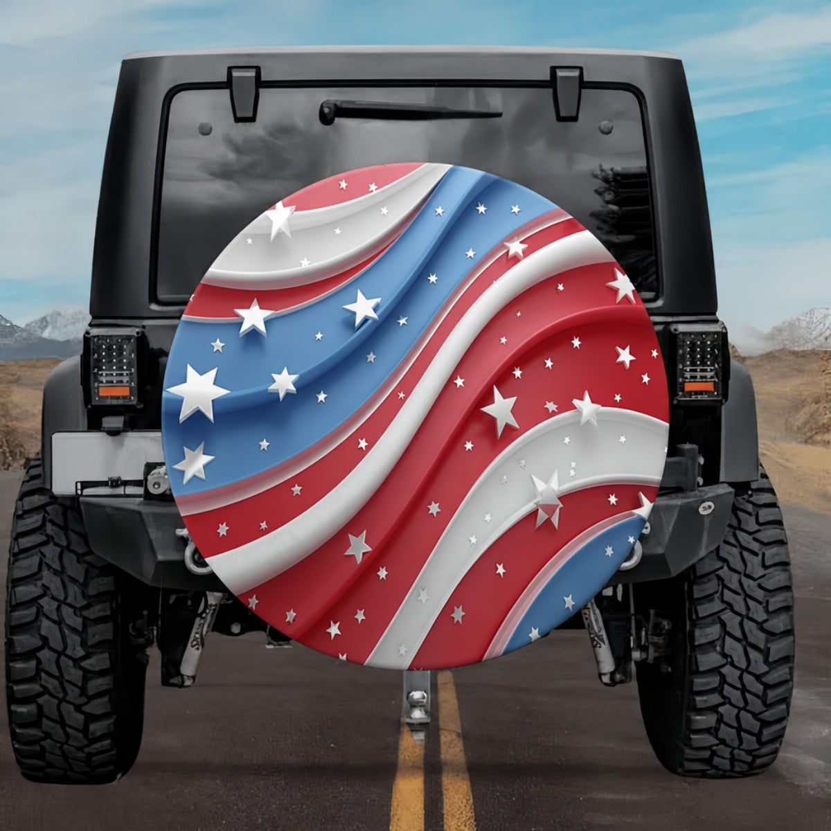 Modern Abstract Patriotic Starry Wave SUV Tire Cover