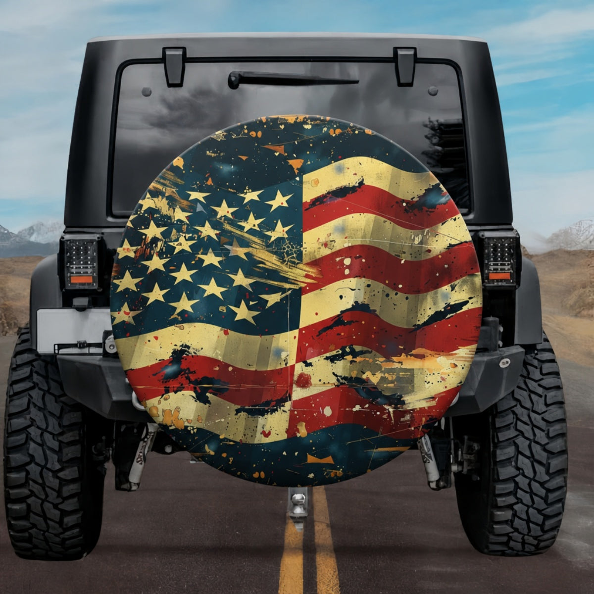 Rustic Americana Wavy Flag Pattern SUV Tire Cover