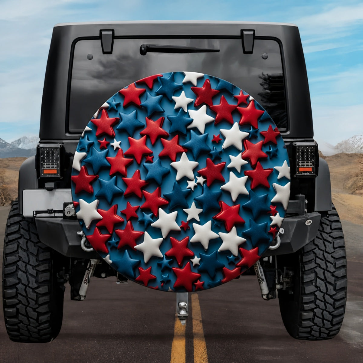 3D Embossed Star Pattern American Flag Spare Tire Cover